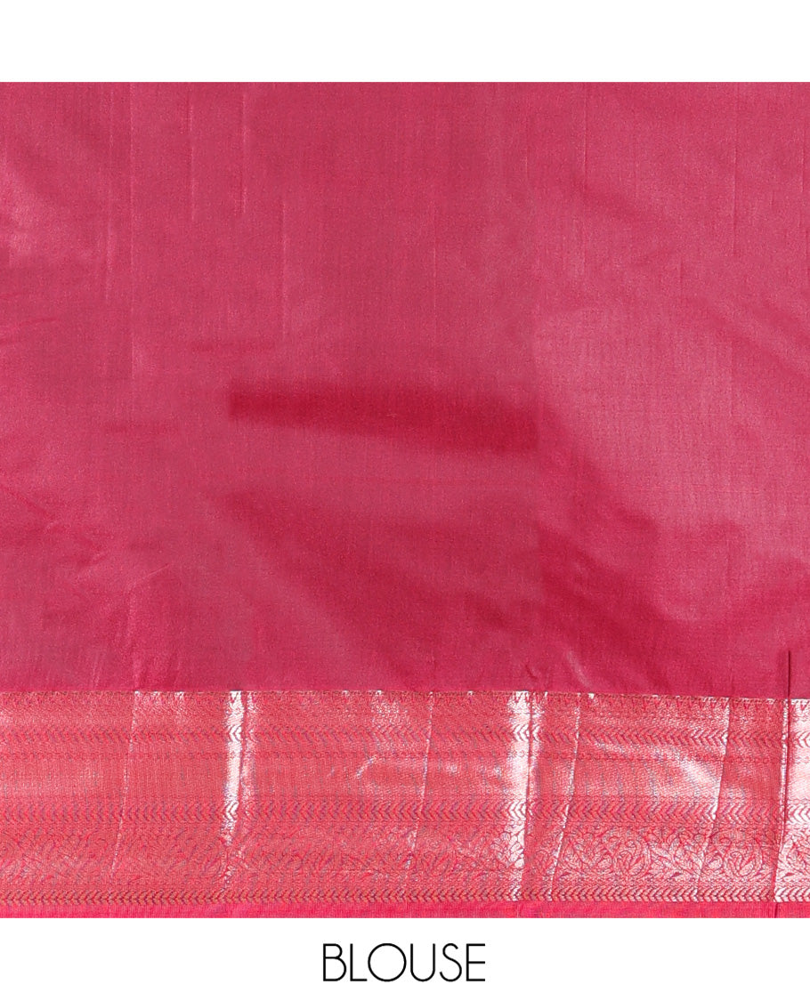 Green Budget Silk Saree, Decorated with Zari Buttas All Over Its Body, Complemented by a Contrast Traditional Zari Design Border, Grand Jaal Pallu, and Paired with a Contrast Blouse