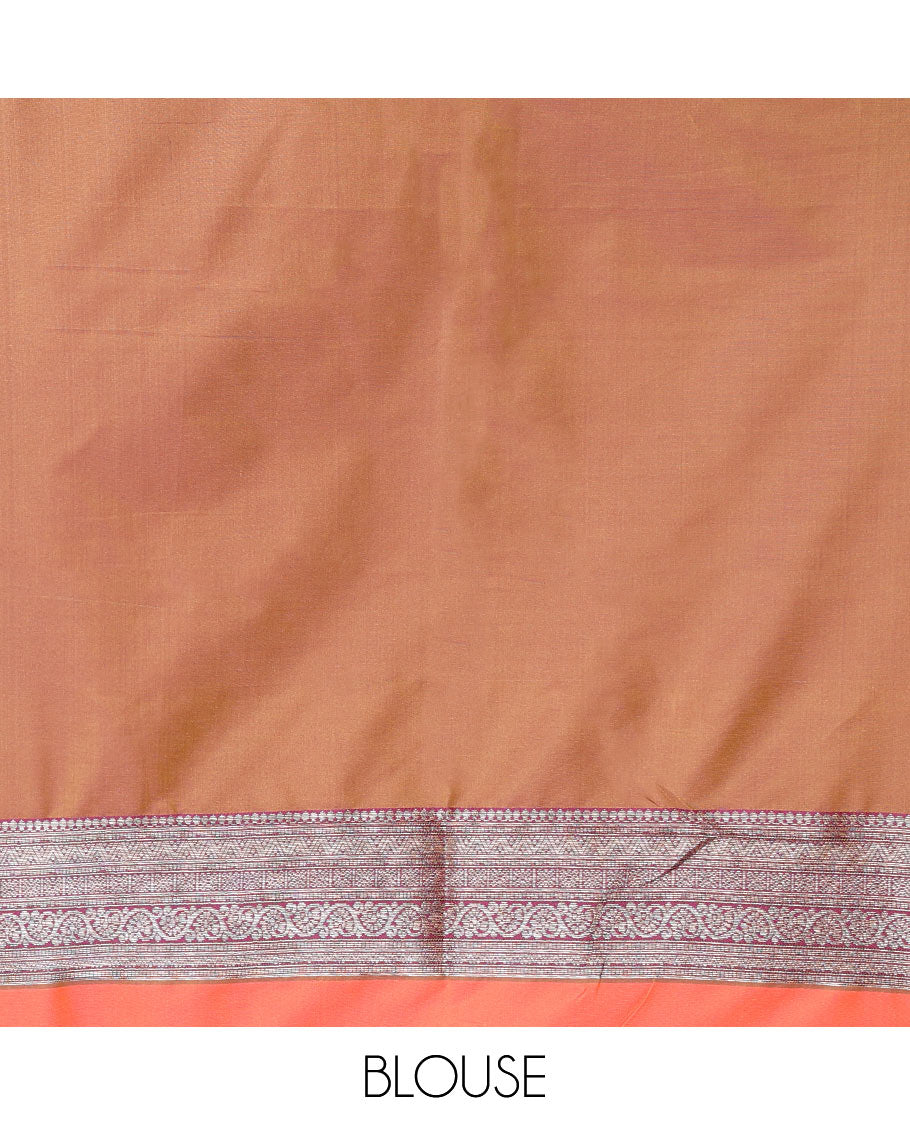 Orange semi soft silk saree with mango border & grand pallu along with plain blouse