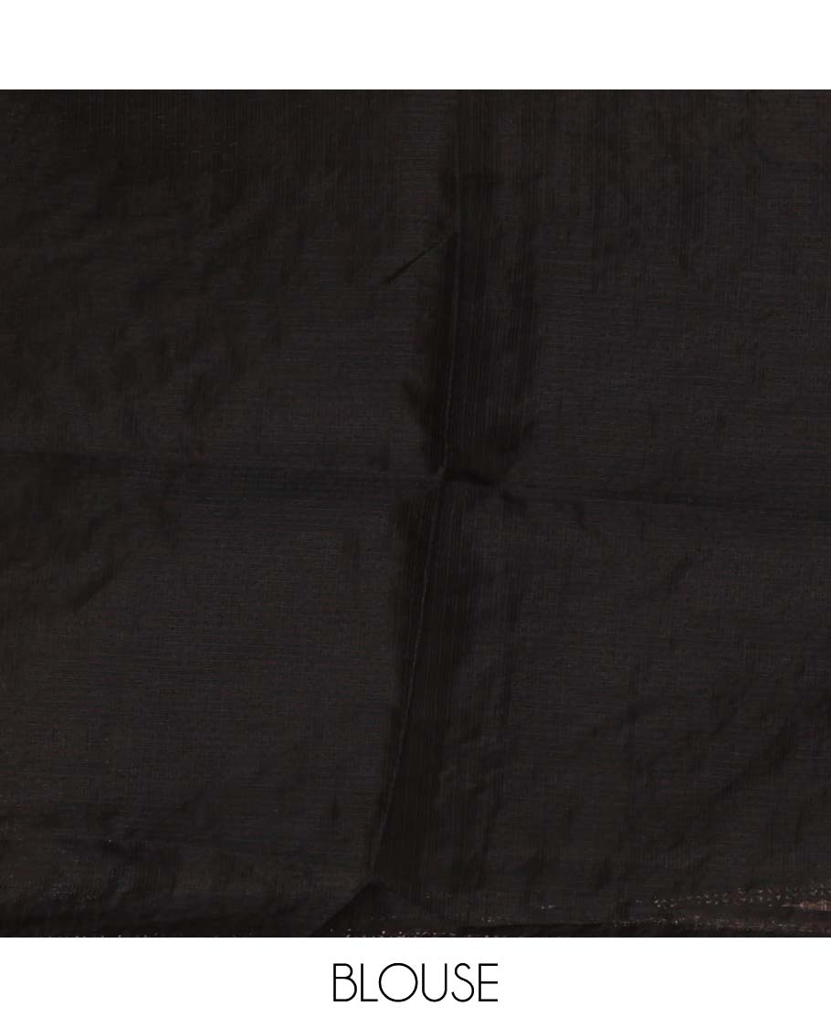 Black chikankari-style floral thread embroidery kota checks saree with lace border & plain black lace border blouse