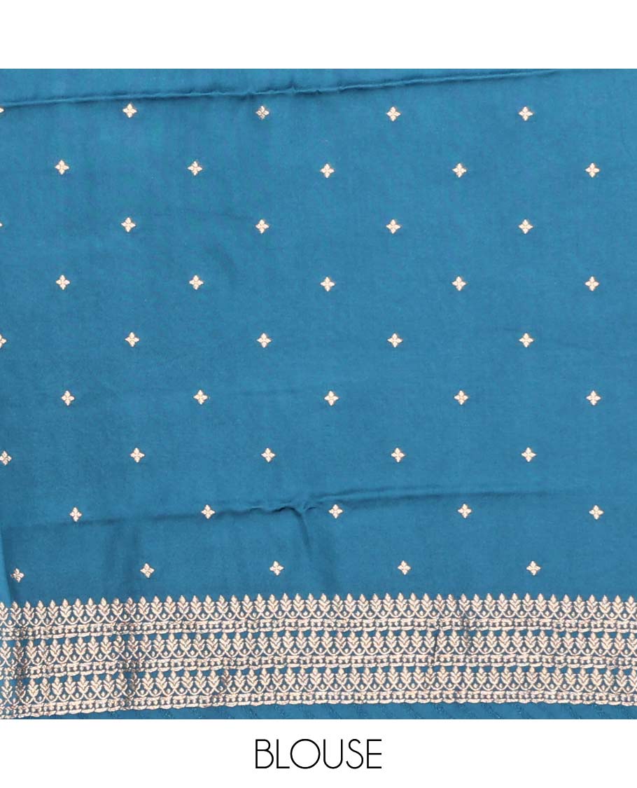Blue striped mushru silk saree with animal motifs border & intricate jaal design pallu