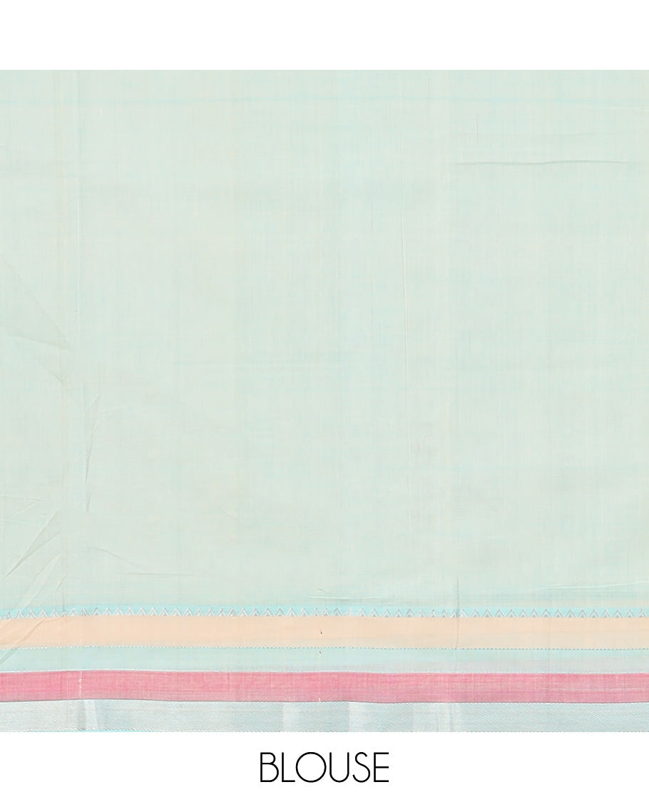 Light blue mangalagiri cotton saree with contrast striped border & multi-color striped pallu