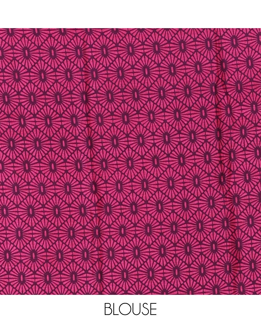 Violet plain design Turkey crepe saree, triangle motif printed border, leaf-like shape printed pallu & printed blouse