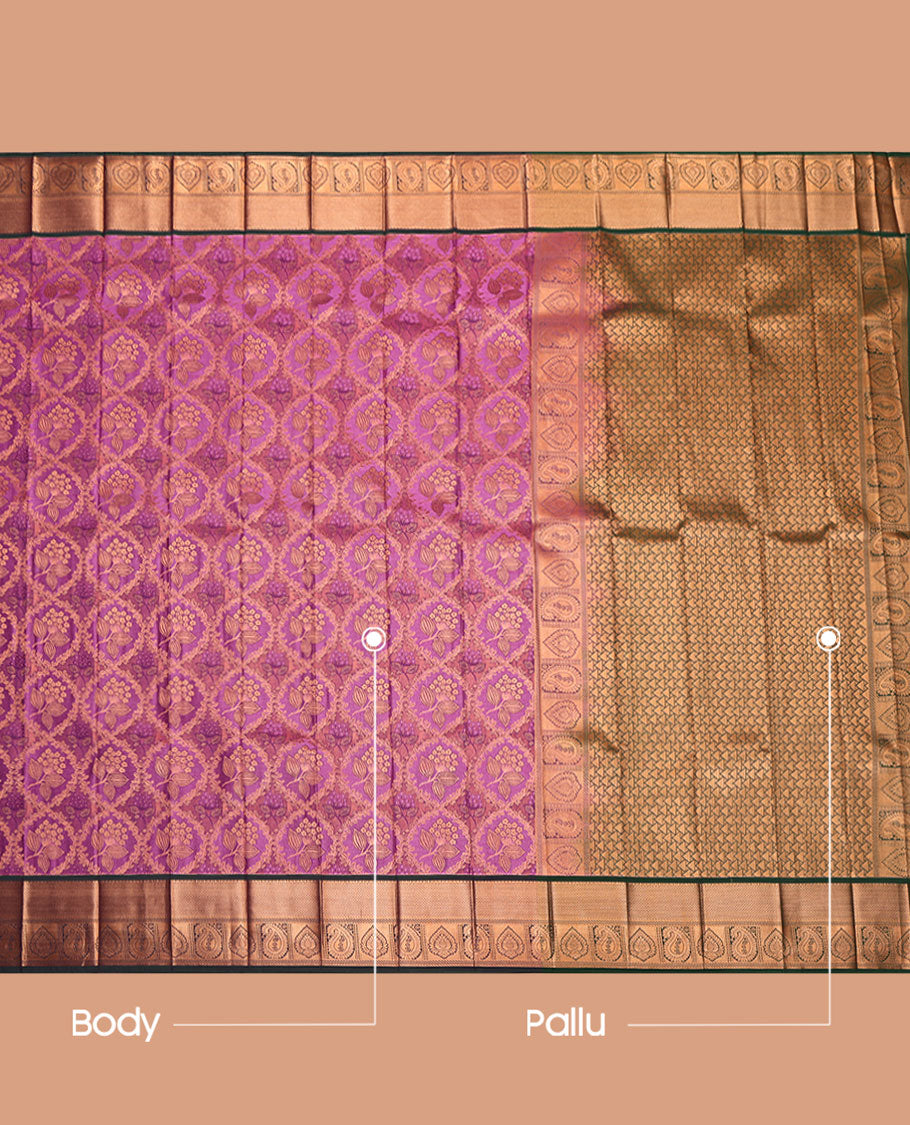 Purple Budget Silk Saree, Majestically Detailed with Jacquard Design, Complemented by a Contrast Traditional Zari Border, Grand Pallu, and a Contrast Blouse