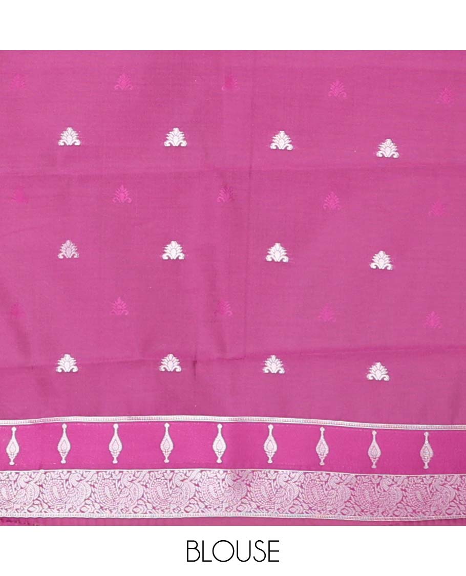 Mint green floral jacquard litchi silk saree with contrast zari design border & checked floral design pallu
