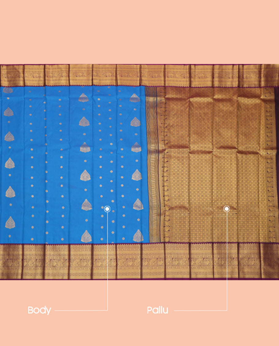 Blue Budget Silk Saree, Adorned with Zari Buttas, a Contrast Traditional Zari Border, a Grand Pallu and a Contrast Blouse