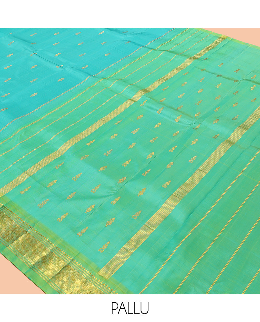 Blue Contrast Woven Kanchipuram Silk Saree