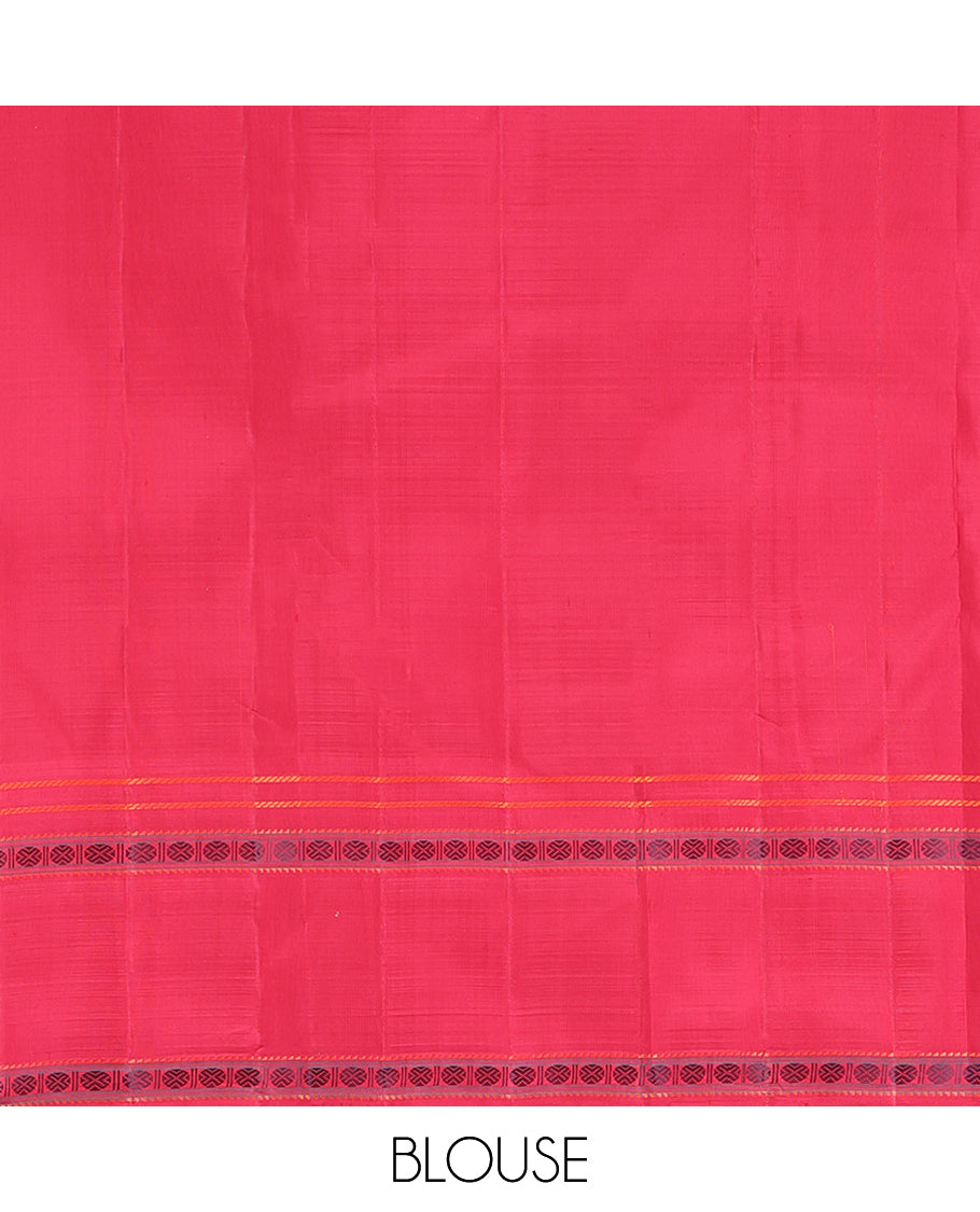 Blue Kasa-Kasa Checked Kanchipuram Silk Saree, Complemented by a Contrast Thazampoo Rekku Border of Banaras, Ara Bogudi, and Rudraksham Designs, Thazampoo Rekku Pallu, and Contrast Blouse