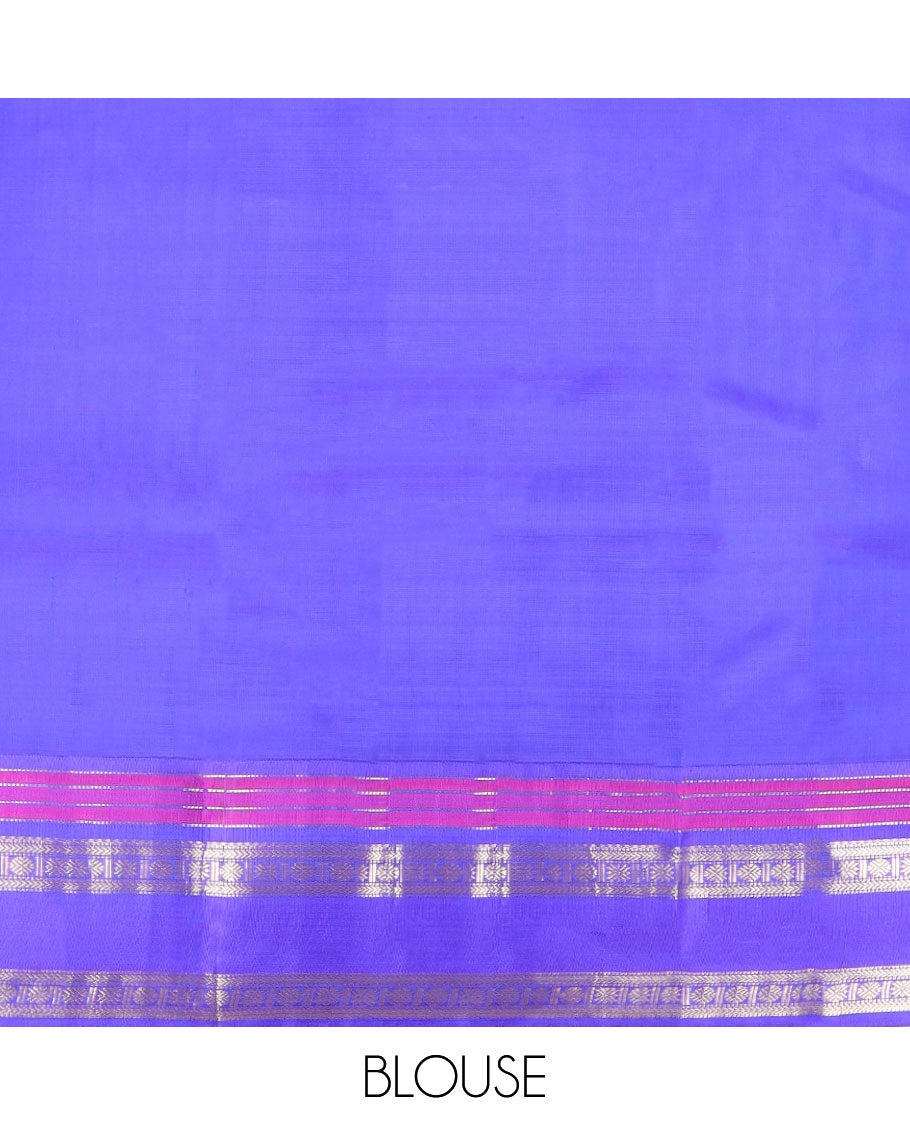 Pink geometric design silk saree with contrast border of muthu, kathir, paun design & geometric design pallu