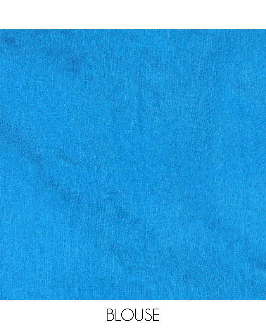 Borderless navy blue thread weaving butta silk cotton saree with rich thread weaving pallu along with plain blouse