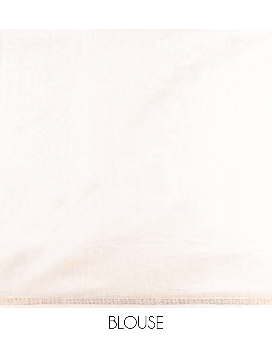 Cream maheswari cotton saree with self zari design border & striped pallu