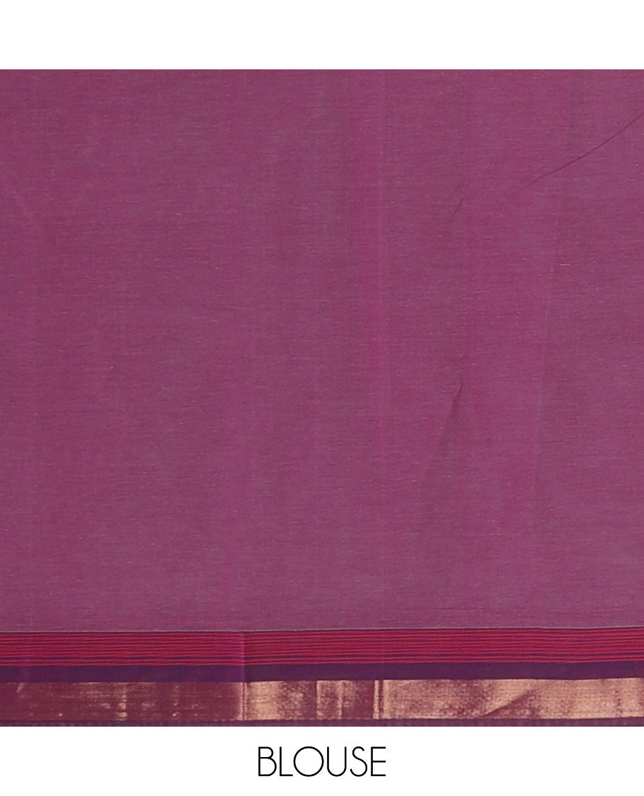 Purple floral buttas Combatiore cotton saree, contrast zari border & floral design pallu