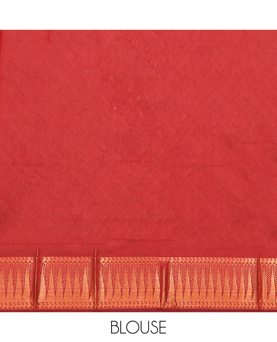 Green motifs kora cotton saree with contrast temple border & intricate zari design pallu