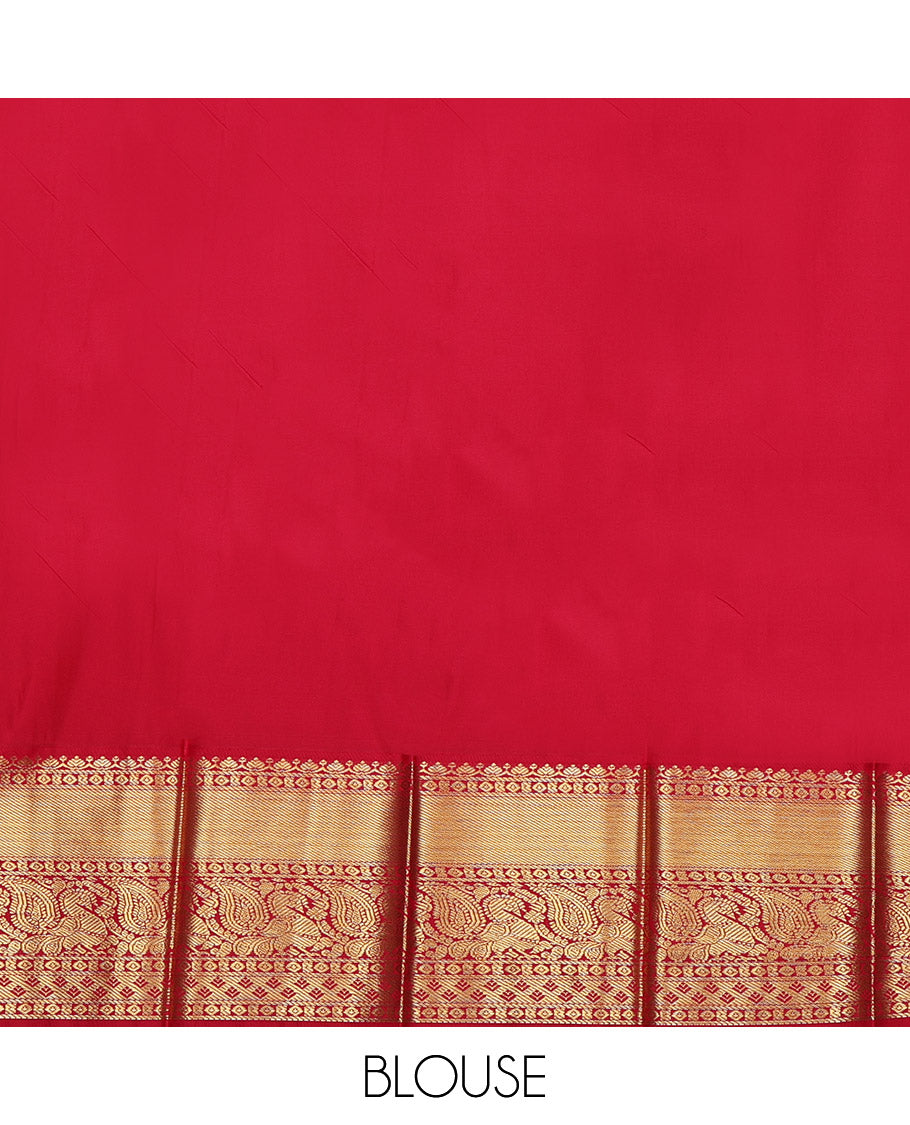 Navy Blue Budget Silk Saree, Embellished with Zari Buttas All Over Its Body, Complemented by a Contrast Traditional Zari Design Border, Grand Pallu, and Paired with a Contrast Blouse