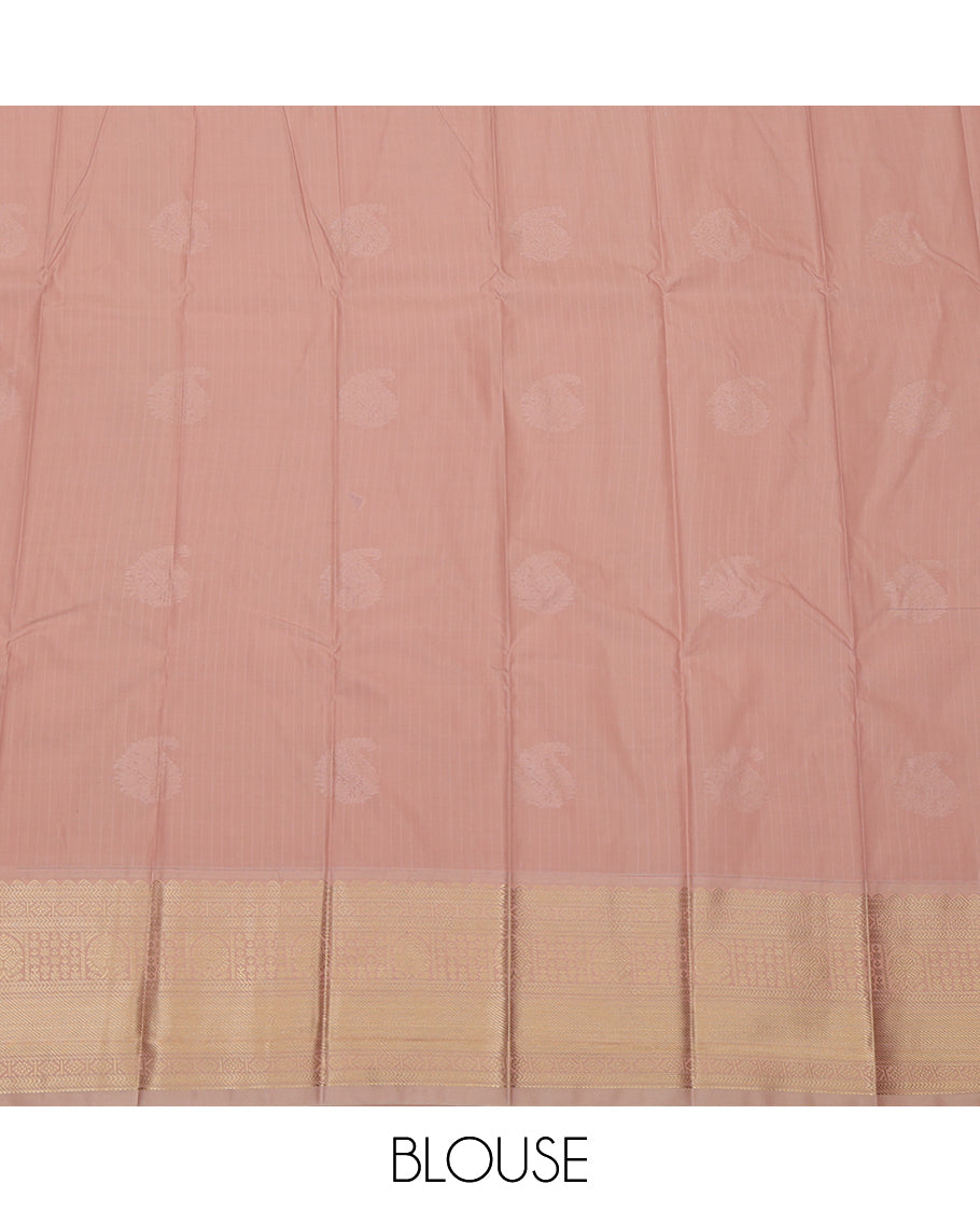 Navy Blue Budget Silk Saree, Featuring Zari Buttas and Stripes, Complemented by a Contrast Traditional Zari Border, Grand Jaal Pallu, and Contrast Blouse