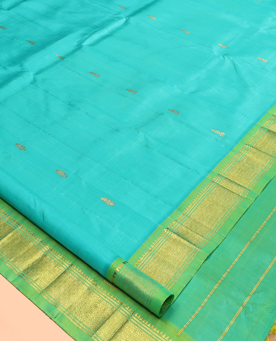Blue Contrast Woven Kanchipuram Silk Saree