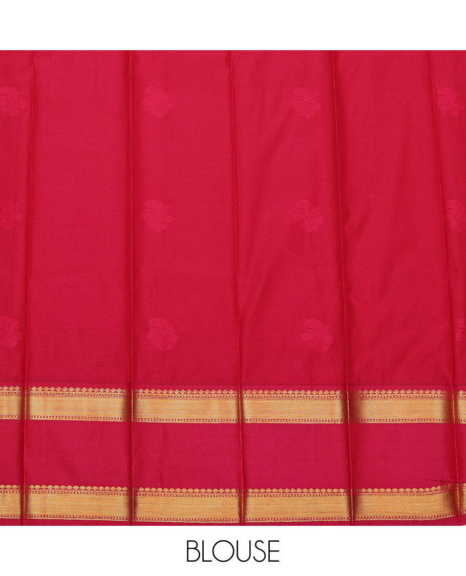 Wine Budget Silk Saree, Mesmerized with Zari Buttas on Its Body, Complemented by a Contrast Traditional Zari Design Rettai Pettu Border, Pallu of Jaal Designs, and Paired with a Contrast Blouse