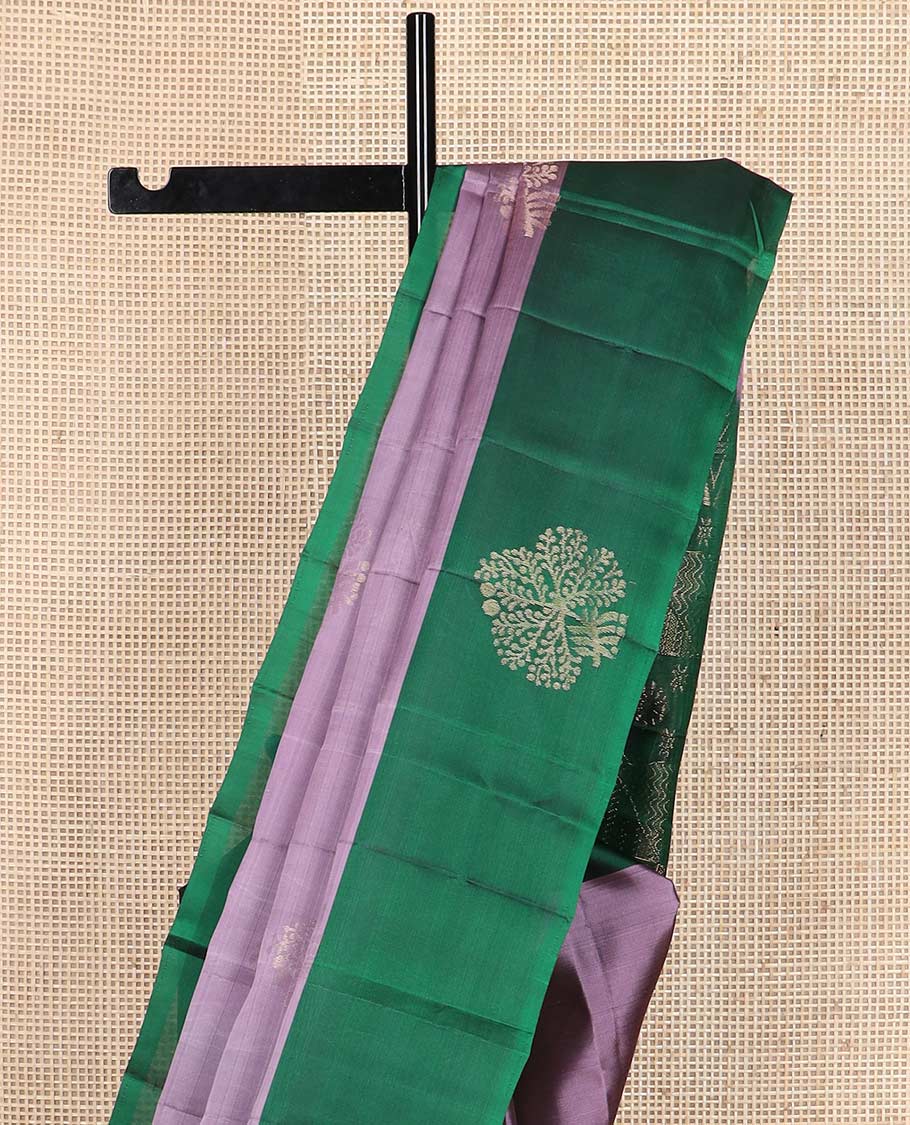 Pink zari buttas silk mix saree, contrast tree buttas border & zari-rich floral-geometric pallu