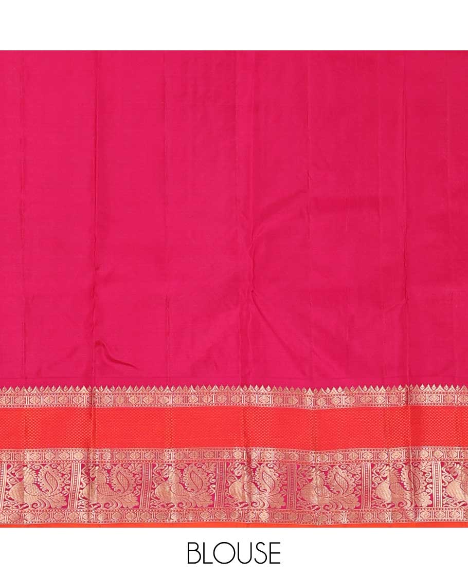 Blue zari buttas silk saree, contrast border of Muthu, rudraksham, mayil kann, poun, kamalam, manga and mayil and jaal pallu