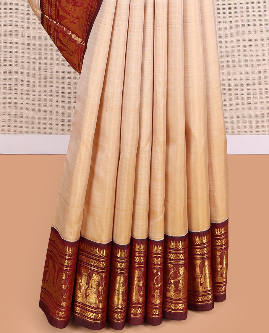 Sandal Plain Kanchipuram Silk Saree
