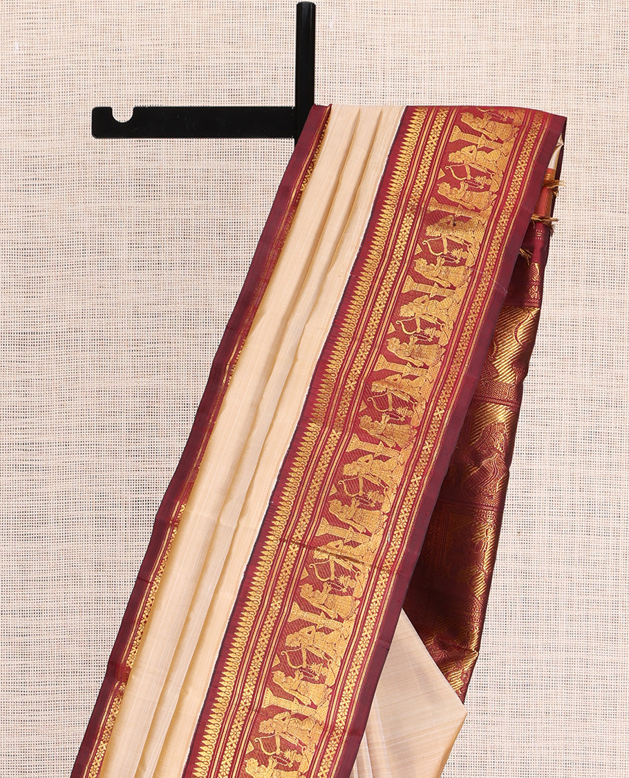 Sandal Plain Kanchipuram Silk Saree