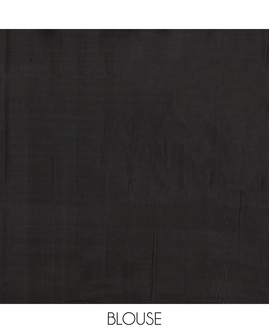 Brown floral buttas soft silk saree, contrast floral design zari border & pallu of floral design
