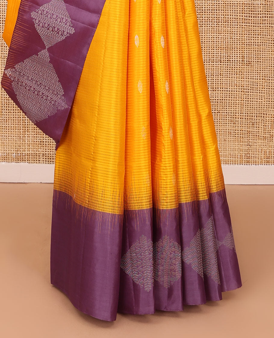 Orange vazhaipoo striped & buttas soft silk saree, contrast diamond patterned border & pallu of traditional zari designs
