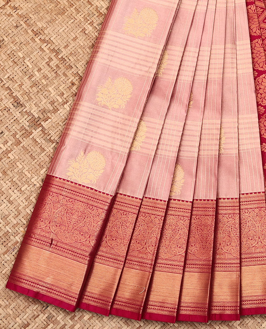 Pink Budget Silk Saree, Spotlighted with Zari Butta Enclosed Checks All Over Its Body, Complemented by a Contrast Traditional Zari Design Border, Grand Jaal Pallu, and Paired with a Contrast Blouse