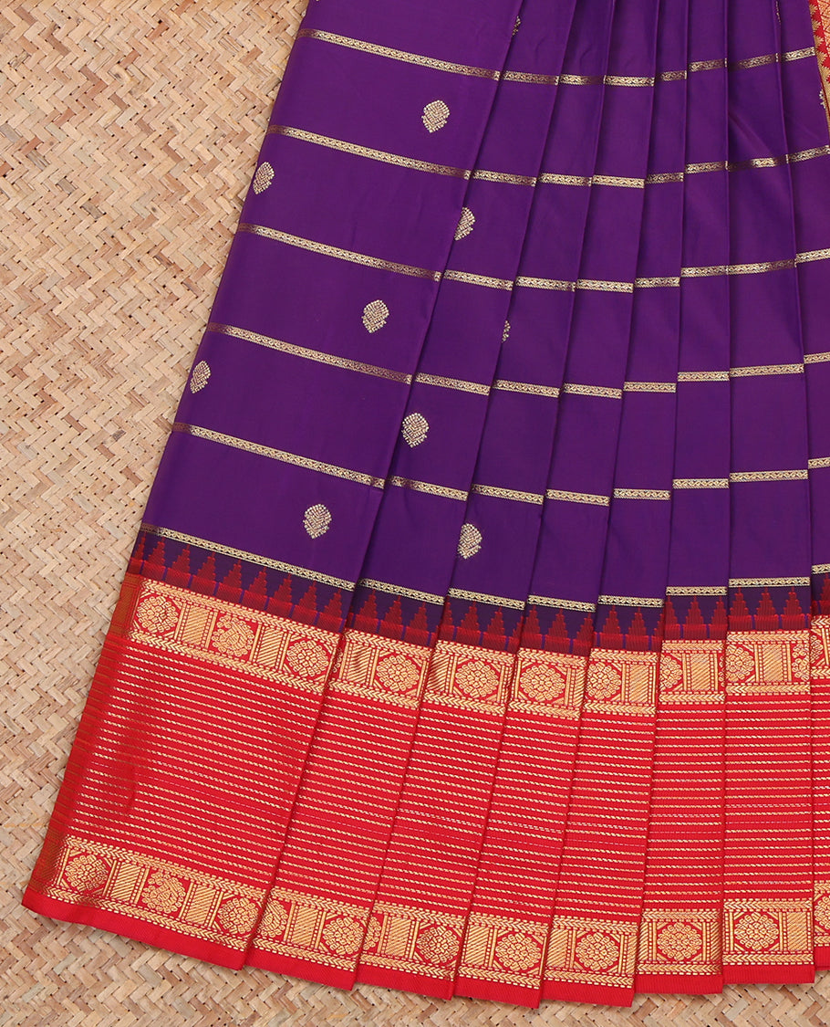 Purple Budget Silk Saree, Majestically Detailed with Zari Buttas and Stripes, a Contrast Traditional Zari Border, Jaal Pallu, and a Contrast Blouse