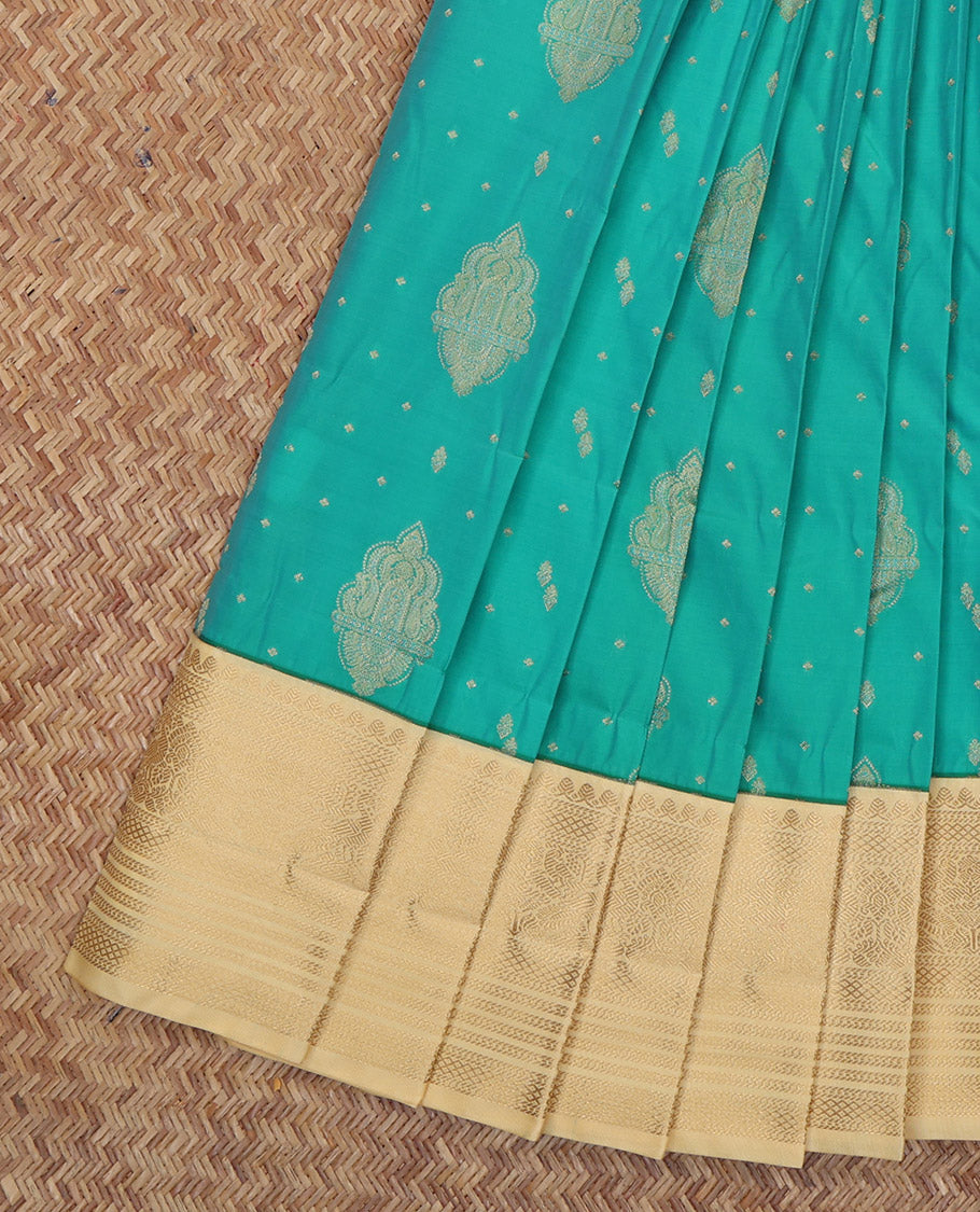 Blue Budget Silk Saree, Enthralled with Zari Buttas, a Contrast Traditional Zari Border, Grand Pallu, and a Contrast Blouse