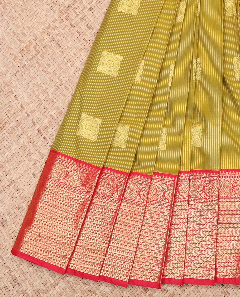 Green Contrast Zari Butta and Stripes Budget Silk Saree