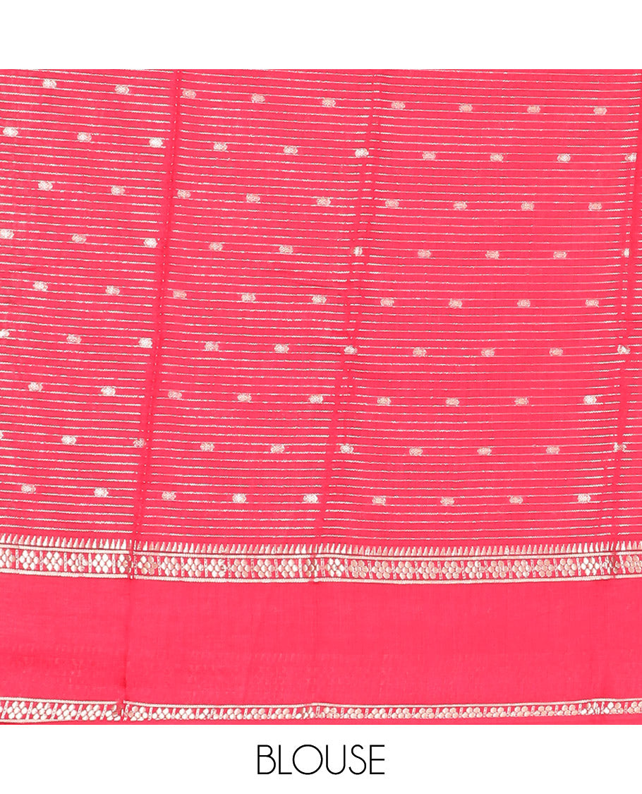 Purple Assam Silk Saree Woven with Zari Buttas and Stripes, Complemented by a Contrast Traditional Zari Design Border, a Captivating Pallu Featuring Zari Designs, and Paired with a Contrast Blouse