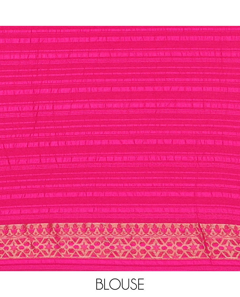 Blue zari buttas & striped fancy crepe saree, unique motifs zari border & intricate pallu
