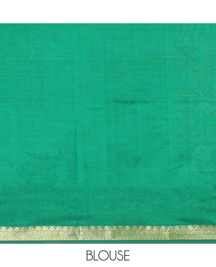 Yellow Plain Poly Cotton Saree, Complemented by a Contrast Traditional Zari Design Border, Pallu of Stripes, and Paired with a Contrast Blouse