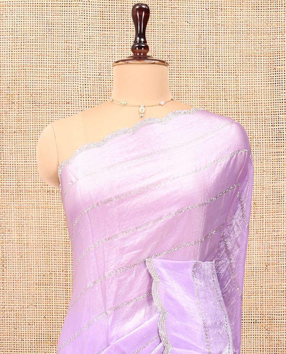Lavender Designer Saree, Beautified with Stone Lines All Over Its Body, Highlighted by Scallop Stone Work Border, and Paired with a Matching Blouse