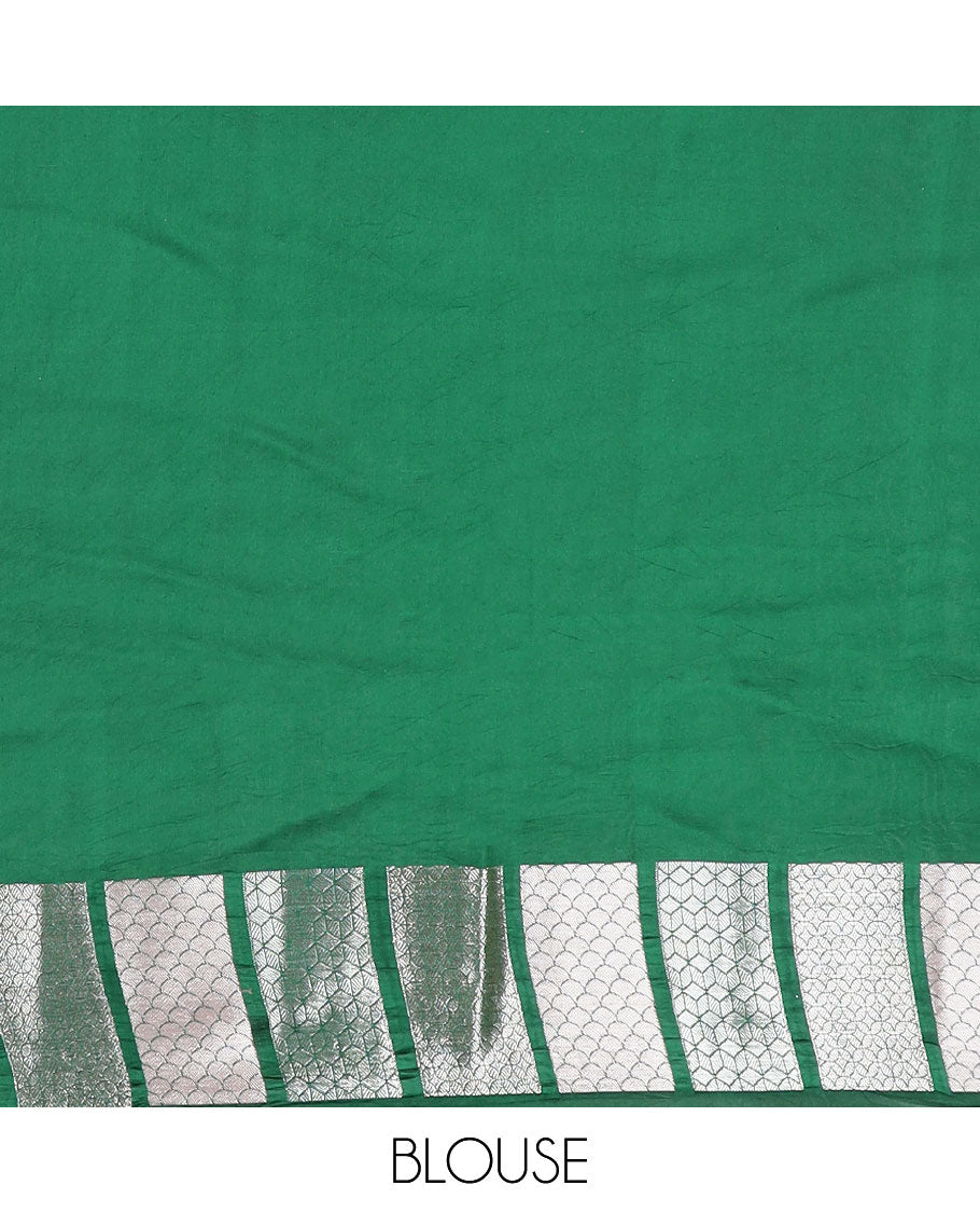 Red striped raw mango silk saree with self geometric design border & ogee design pallu