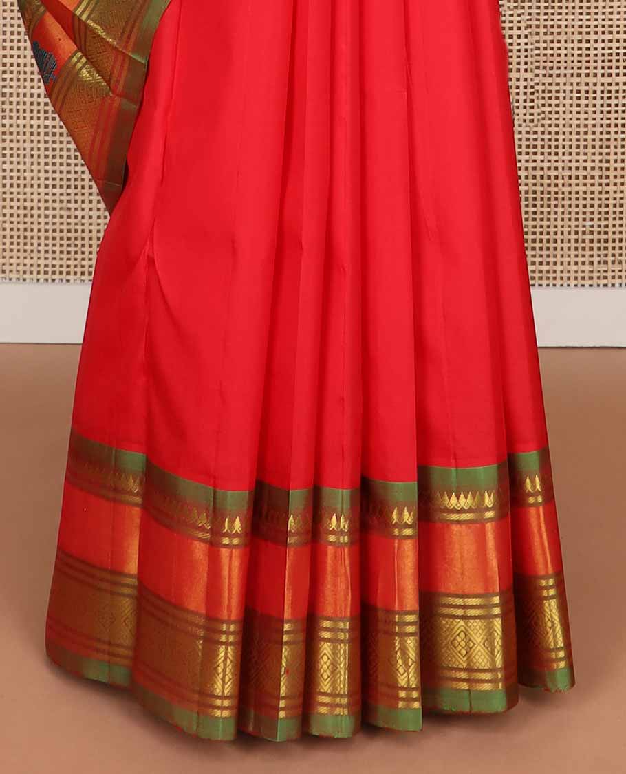 Red floral buttas kancheepuram silk saree with contrast zari design border & floral design pallu