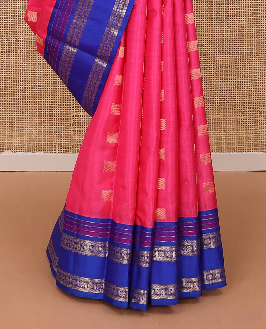 Pink zari buttas silk saree, contrast rettai pettu border of muthu,kathir, star kamalam & rudraksham, & jaal pallu