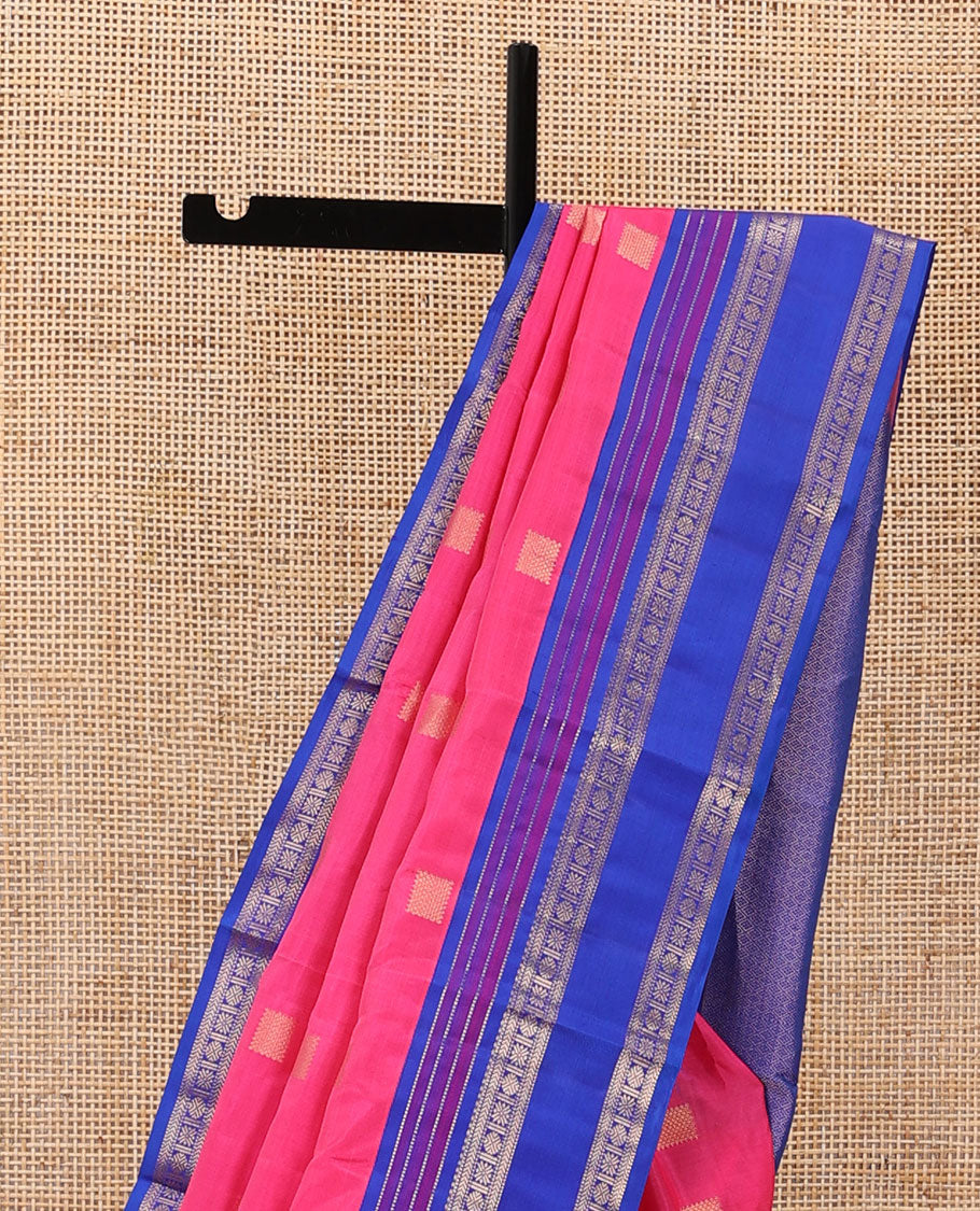 Pink zari buttas silk saree, contrast rettai pettu border of muthu,kathir, star kamalam & rudraksham, & jaal pallu
