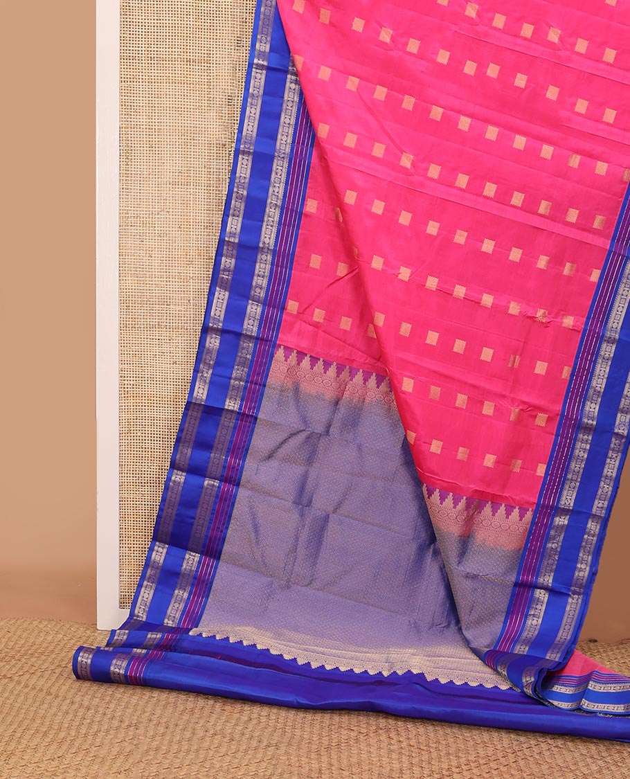 Pink zari buttas silk saree, contrast rettai pettu border of muthu,kathir, star kamalam & rudraksham, & jaal pallu