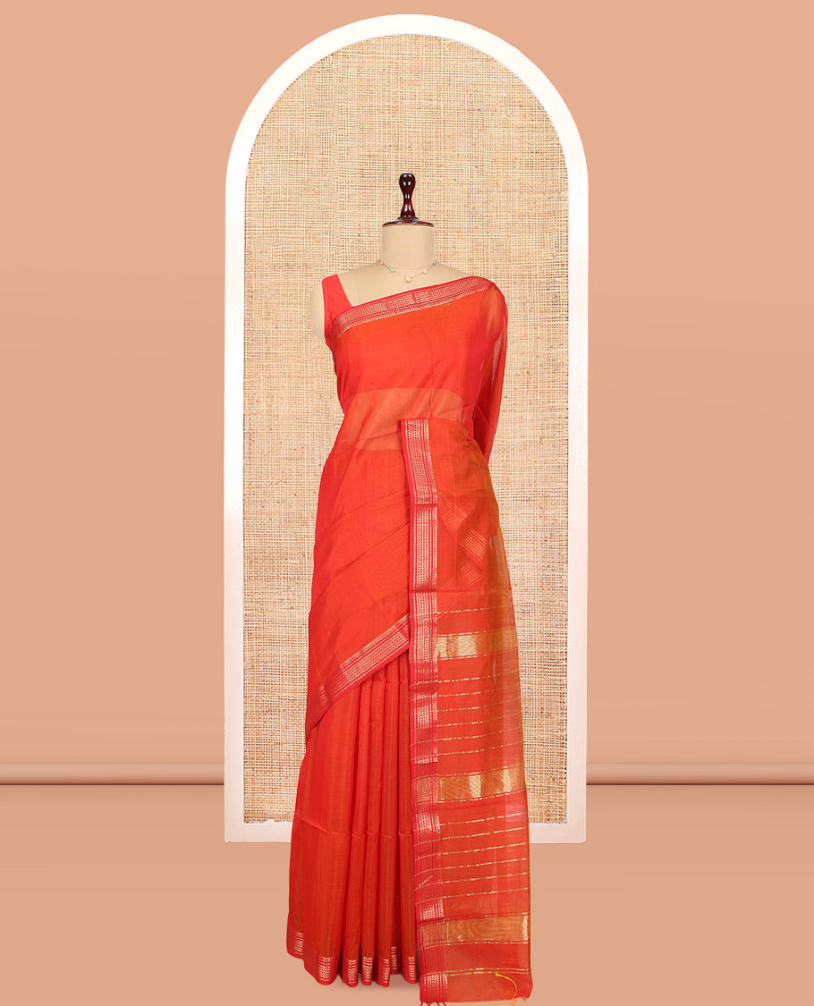 Orange Plain Maheshwari Cotton Saree