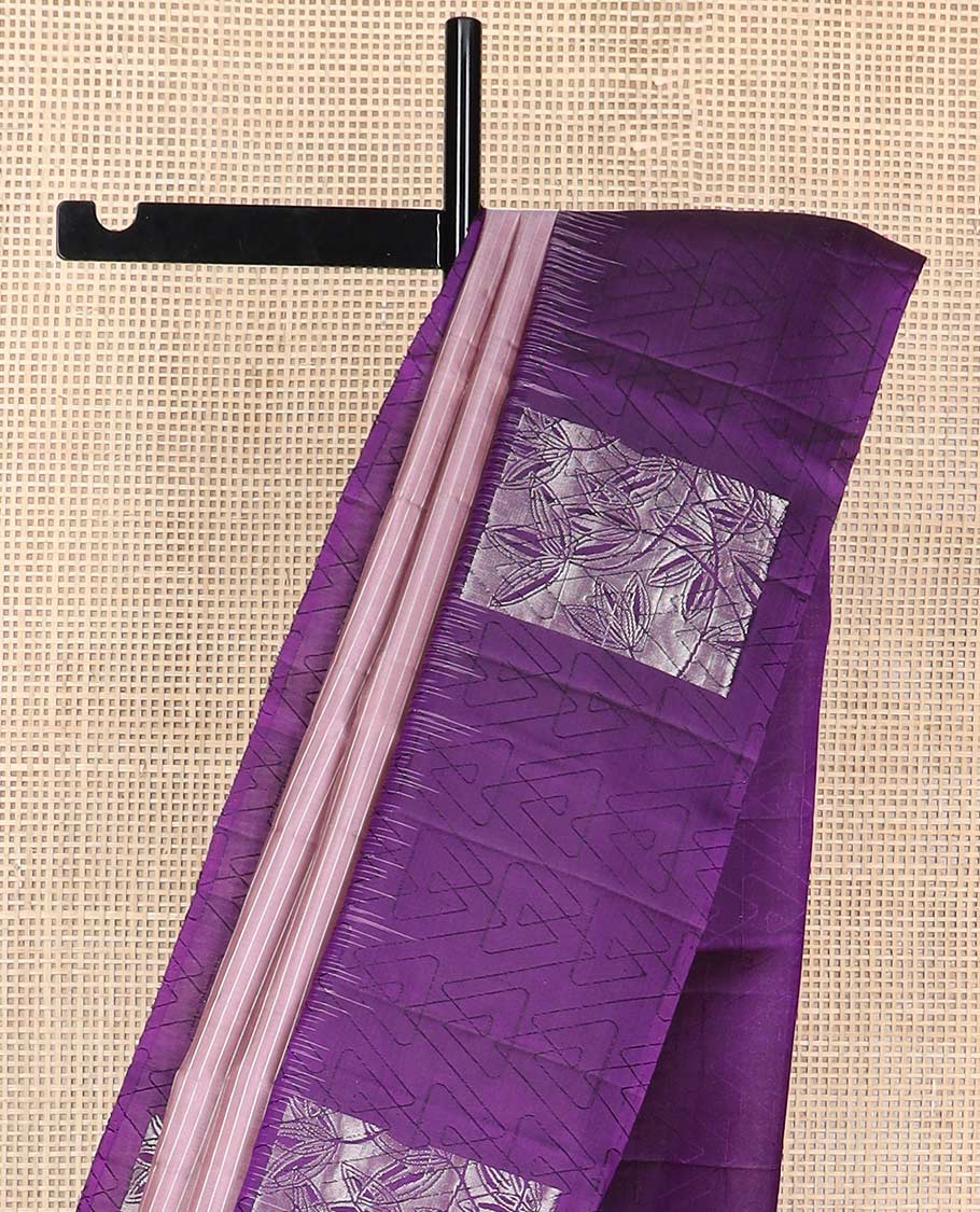Mauve striped mayuri soft silk saree with contrast geometric design border & argyle design pallu