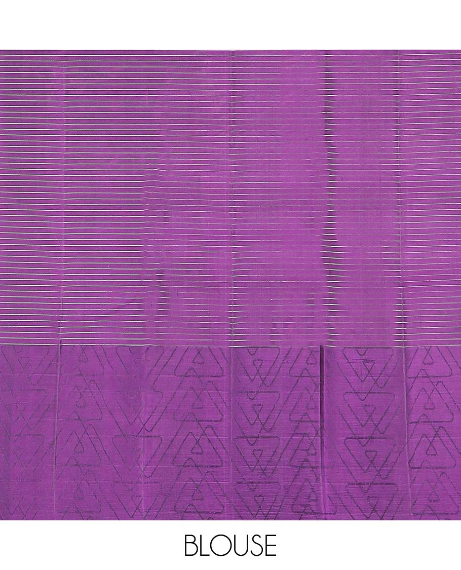 Mauve striped mayuri soft silk saree with contrast geometric design border & argyle design pallu