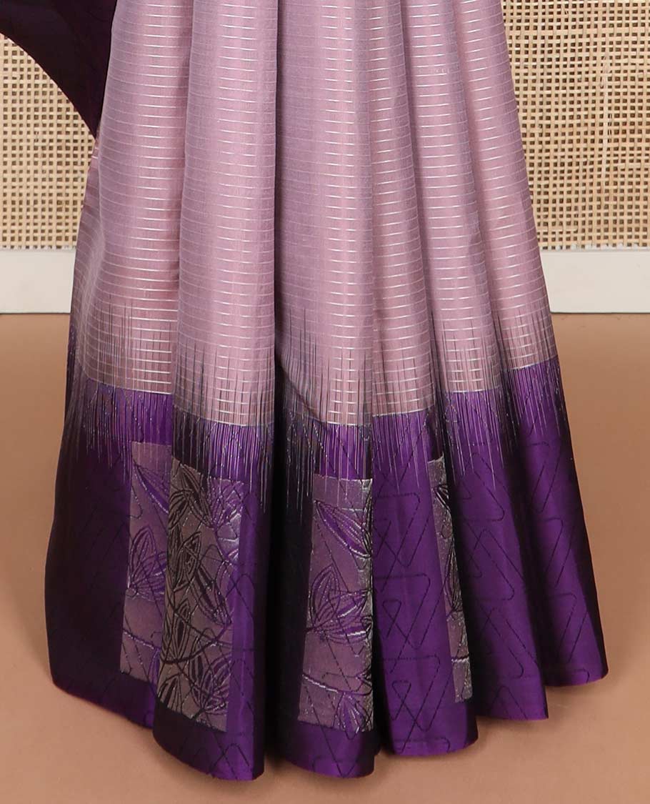Mauve striped mayuri soft silk saree with contrast geometric design border & argyle design pallu