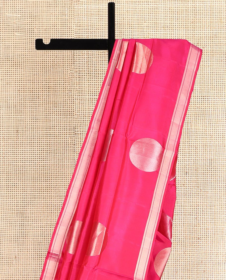 Pink Mayuri Soft Silk Saree, Beautified with Polka-Dot Buttas, a Piping Border, Pallu Steeped with Polka-Dot Designs, and a Matching Blouse