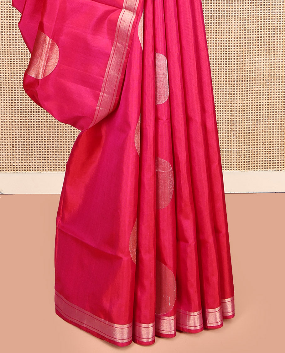 Pink Mayuri Soft Silk Saree, Beautified with Polka-Dot Buttas, a Piping Border, Pallu Steeped with Polka-Dot Designs, and a Matching Blouse