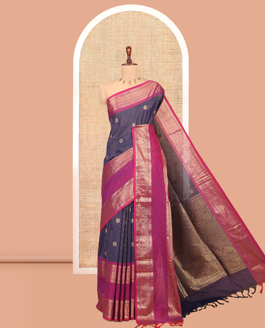 Navy Blue Semi-Katan Silk Saree