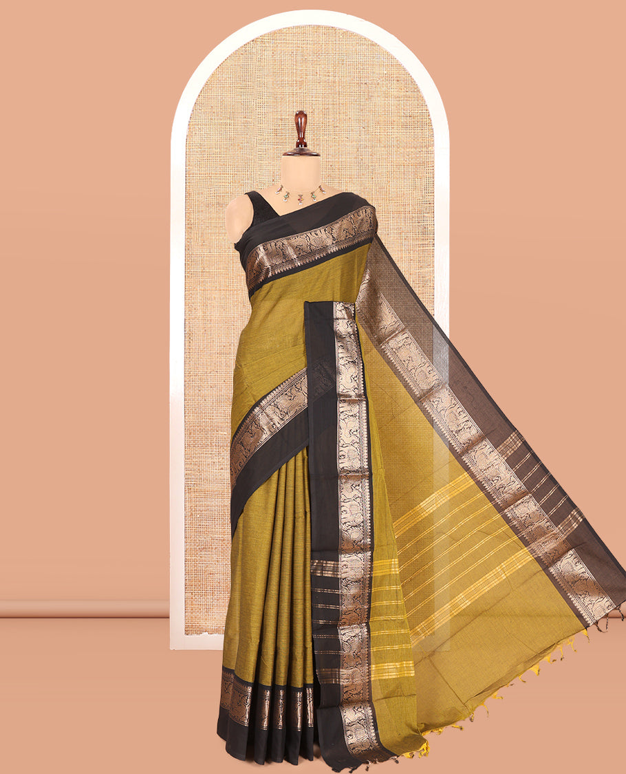Mustard Plain Chettinad Cotton Saree