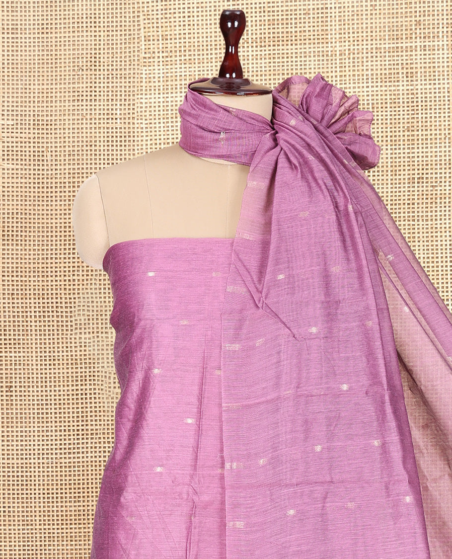 Pink Banarasi Chanderi Material Churidar Subtly Sparkled with Buttas Top, a Plain Bottom, and a Matching Dupatta