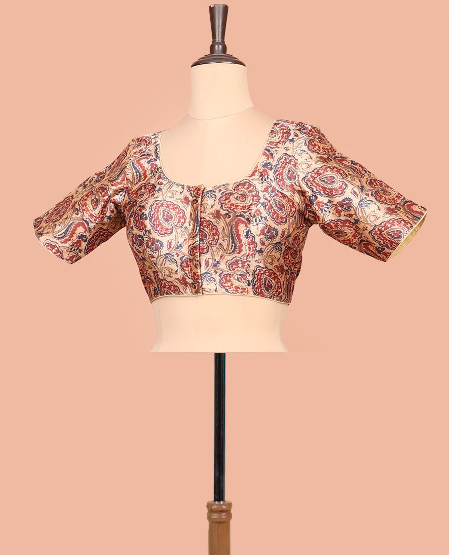 Sandal floral printed front-back round-neck elbow sleeve readymade blouse