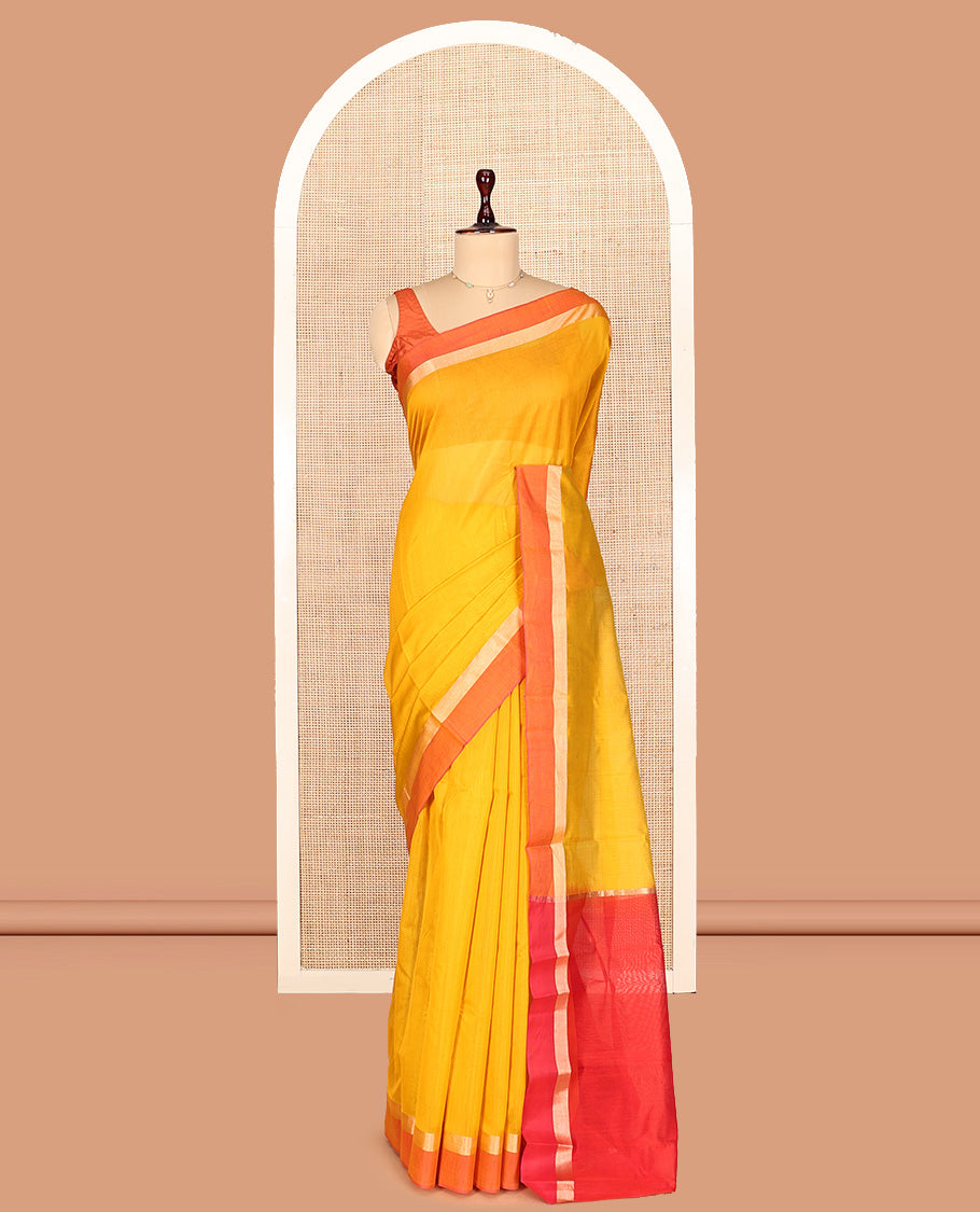 Yellow Plain Silk Cotton Saree